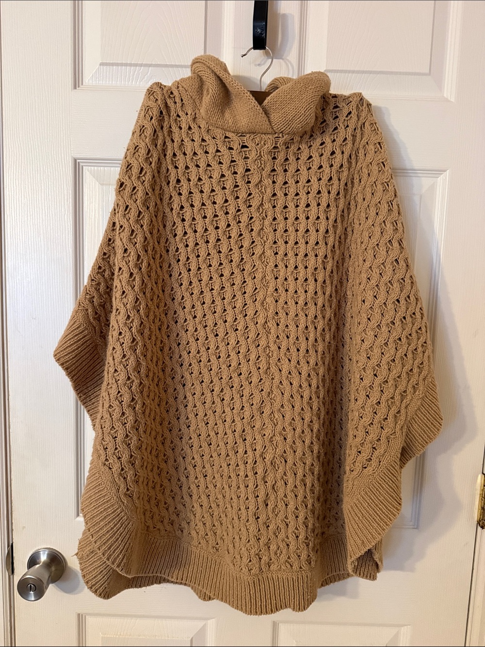 Talbots Camel Open-Knit Hooded Poncho
